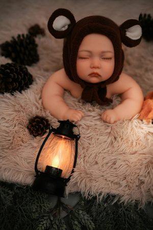 Aaron 40cm realistic silicone mini doll front view with handcrafted lifelike face