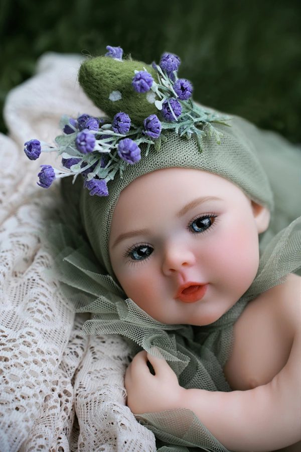 Brooke 40cm realistic silicone mini doll front view showing handcrafted details and smooth finish