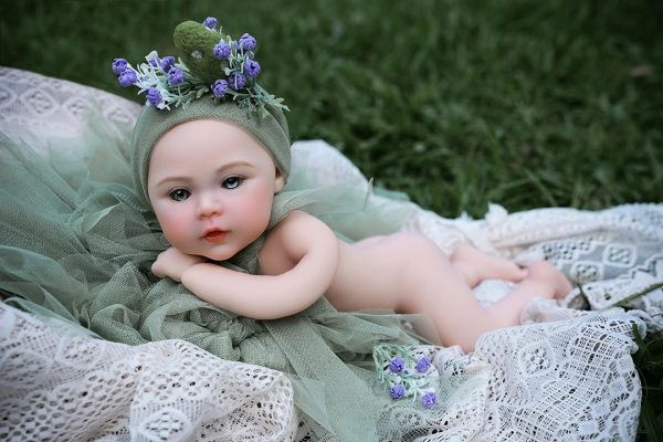 Brooke 40cm realistic silicone mini doll front view showing handcrafted details and smooth finish
