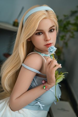 Front view of 148cm hybrid silicone and TPE American doll Aggie