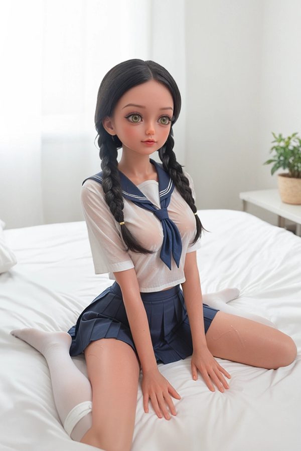 Kitty 85cm Silicone Doll Front View – Petite Full-Body Model with Soft Brown Skin and Realistic Shape