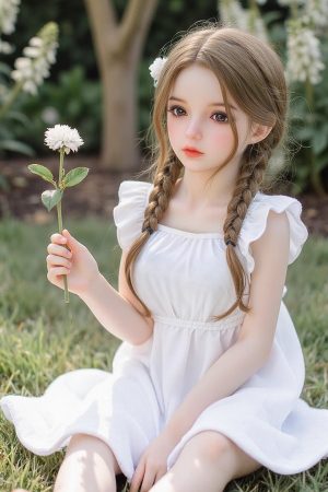 Front view of 100cm realistic TPE curvy doll Lena with natural skin tone