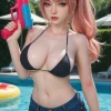 Layla 164cm realistic silicone sex doll with anime face and curvy bust